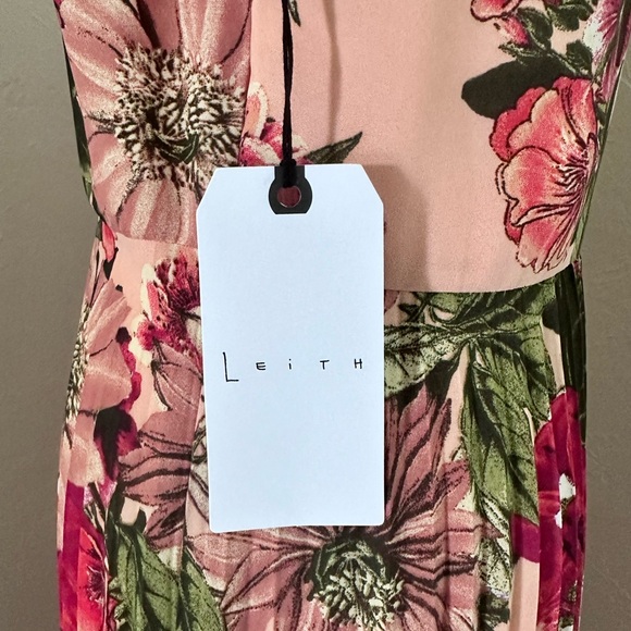 NWT Leith Coral and Pink Floral Midi Dress with Pleated Skirt M - Picture 8 of 15
